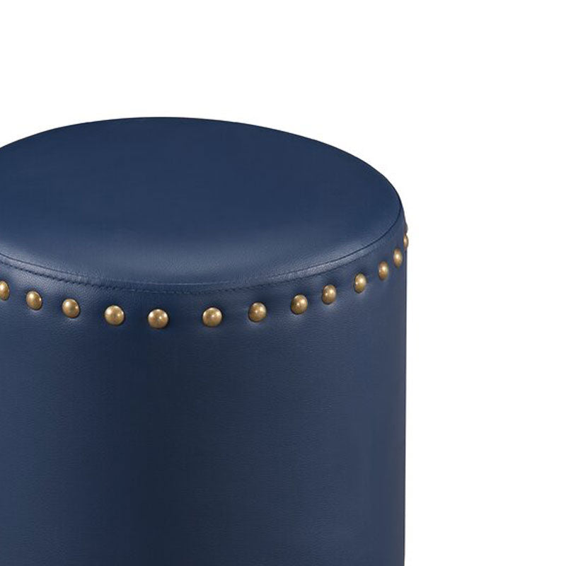 Solid Wooden Frame Leatherette Round Pouffe -