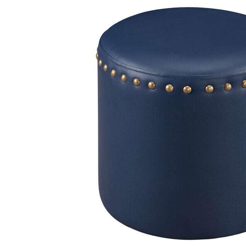 Solid Wooden Frame Leatherette Round Pouffe -