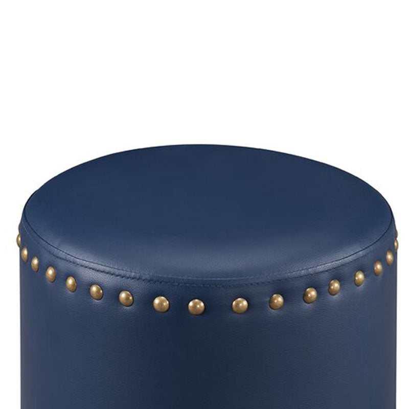 Solid Wooden Frame Leatherette Round Pouffe -