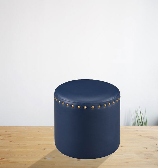 Solid Wooden Frame Leatherette Round Pouffe -