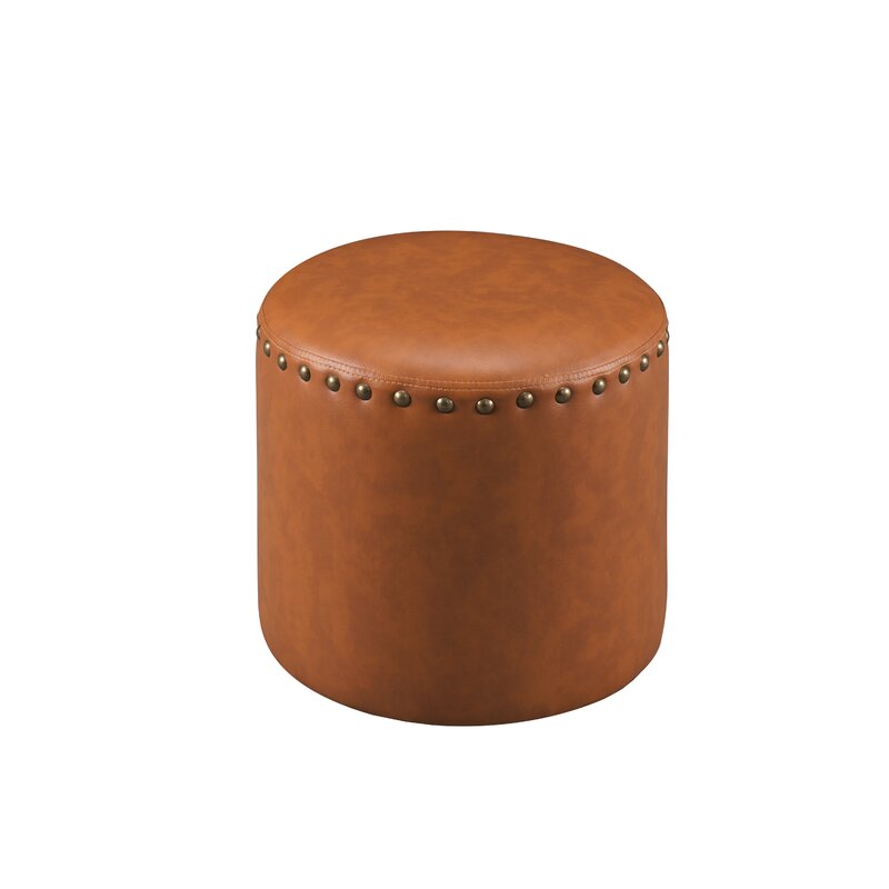 Solid Wooden Frame Leatherette Round Pouffe -