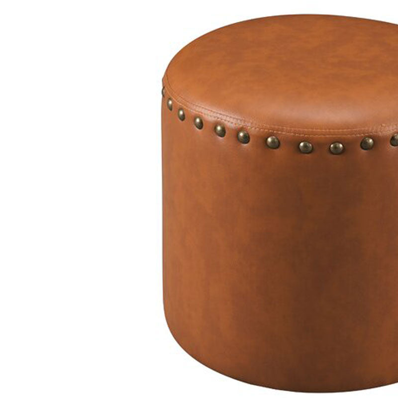 Solid Wooden Frame Leatherette Round Pouffe -