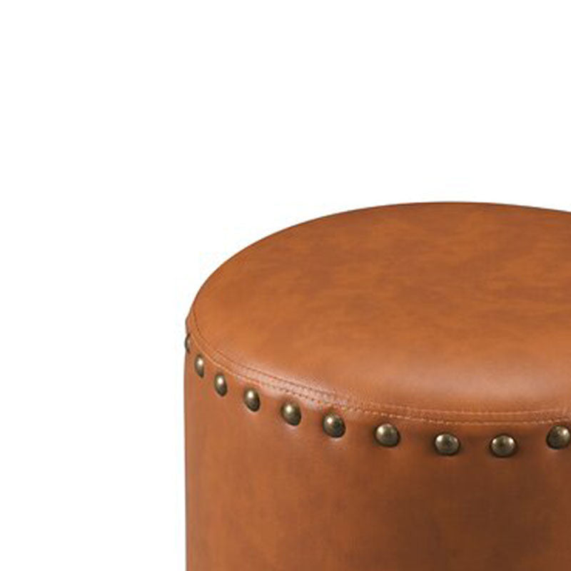 Solid Wooden Frame Leatherette Round Pouffe -