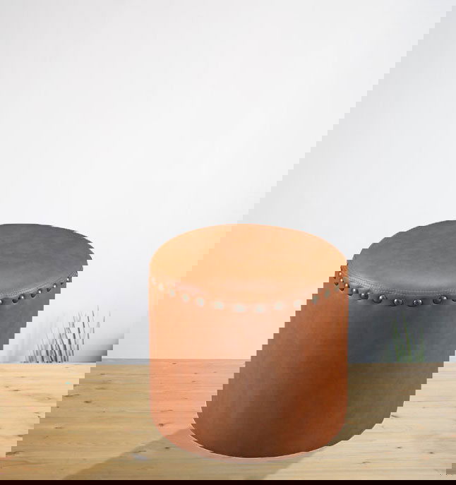 Solid Wooden Frame Leatherette Round Pouffe -