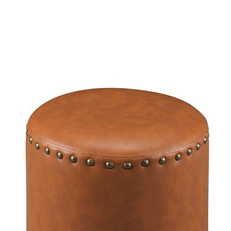 Solid Wooden Frame Leatherette Round Pouffe -