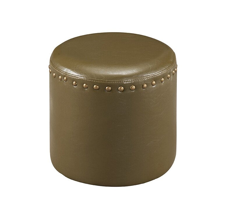 Solid Wooden Frame Leatherette Round Pouffe -