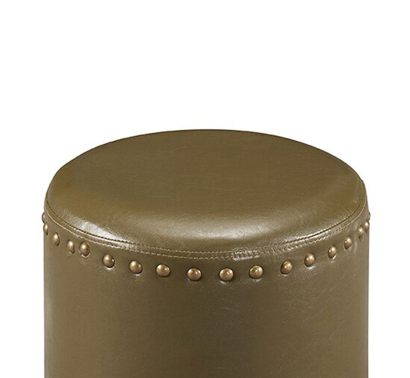 Solid Wooden Frame Leatherette Round Pouffe -