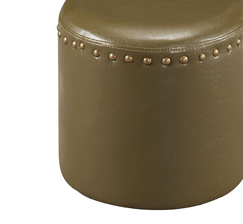 Solid Wooden Frame Leatherette Round Pouffe -