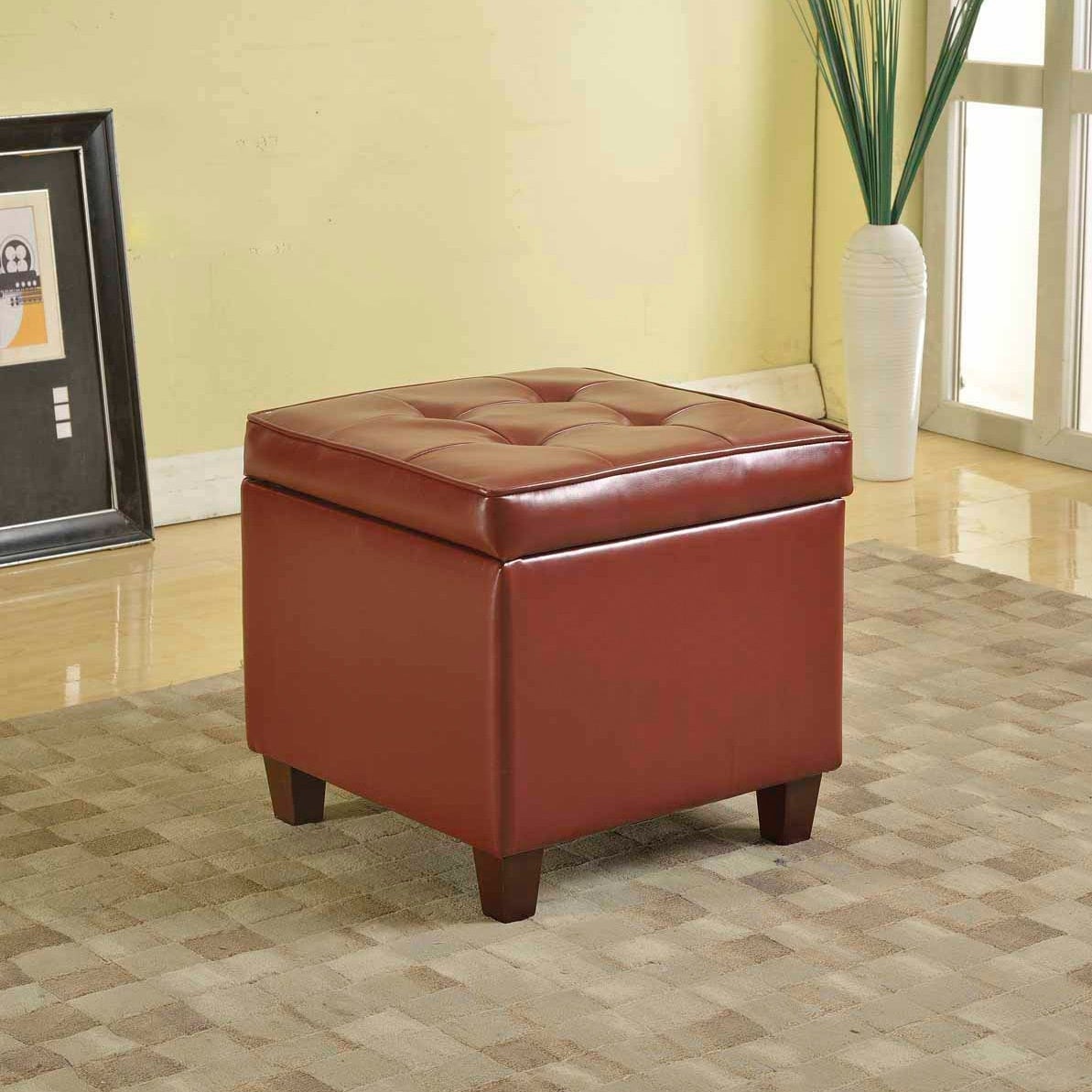 Solid Wooden Frame Leatherette Storage Ottoman -