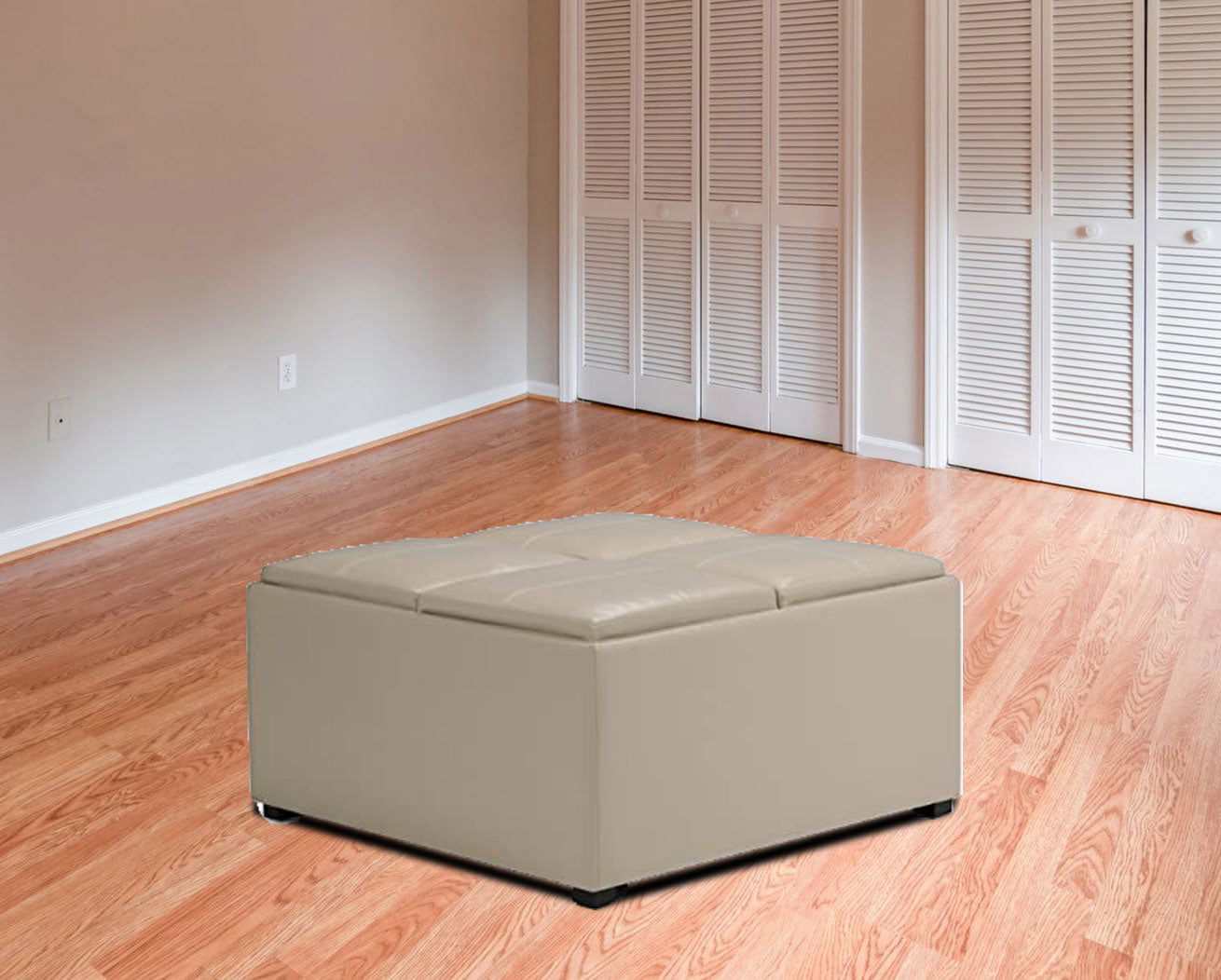 Solid Wooden Frame Leatherette Storage Ottoman -