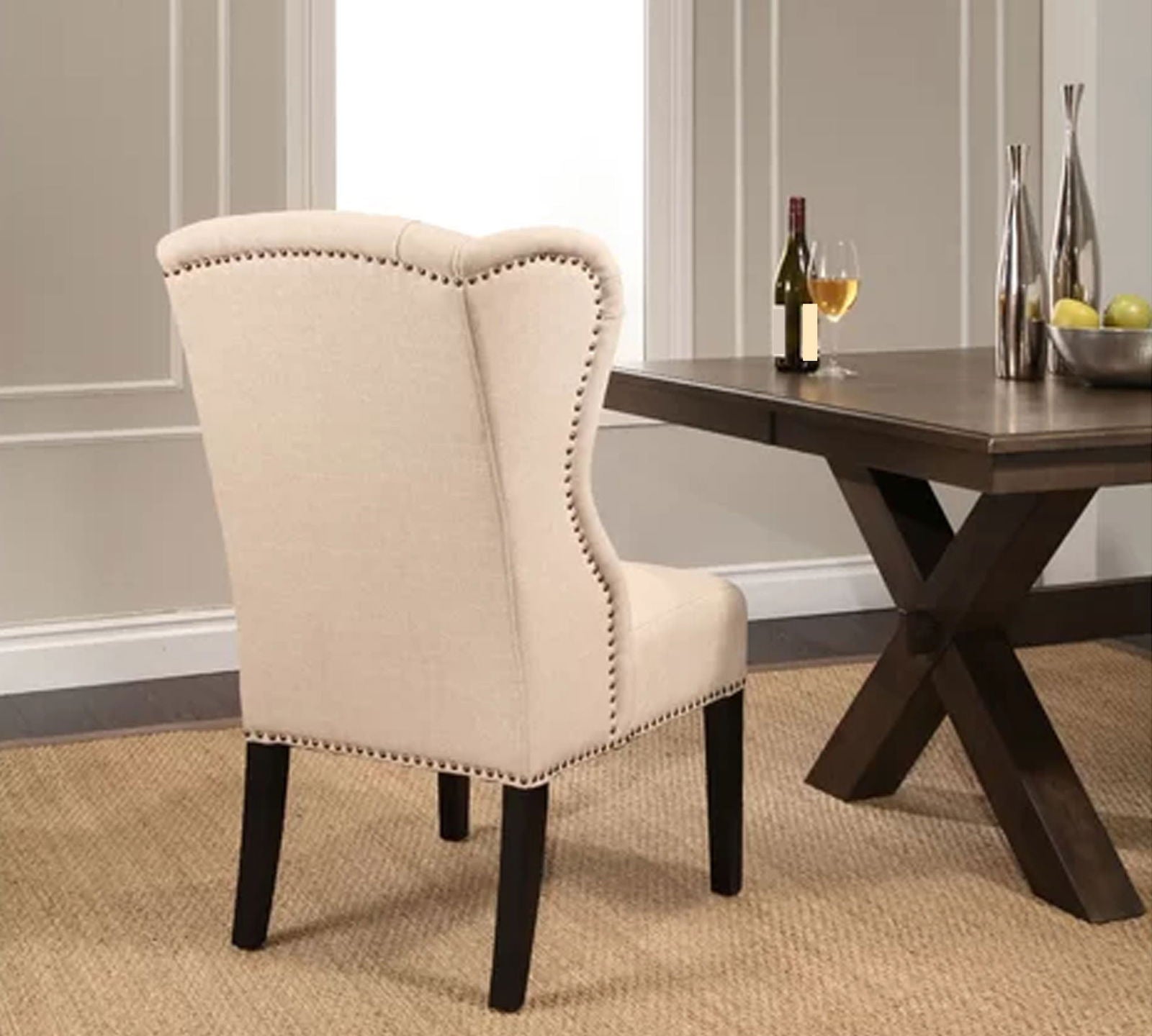 Solid Wooden Frame Legs Base Fabric Dining Chair -