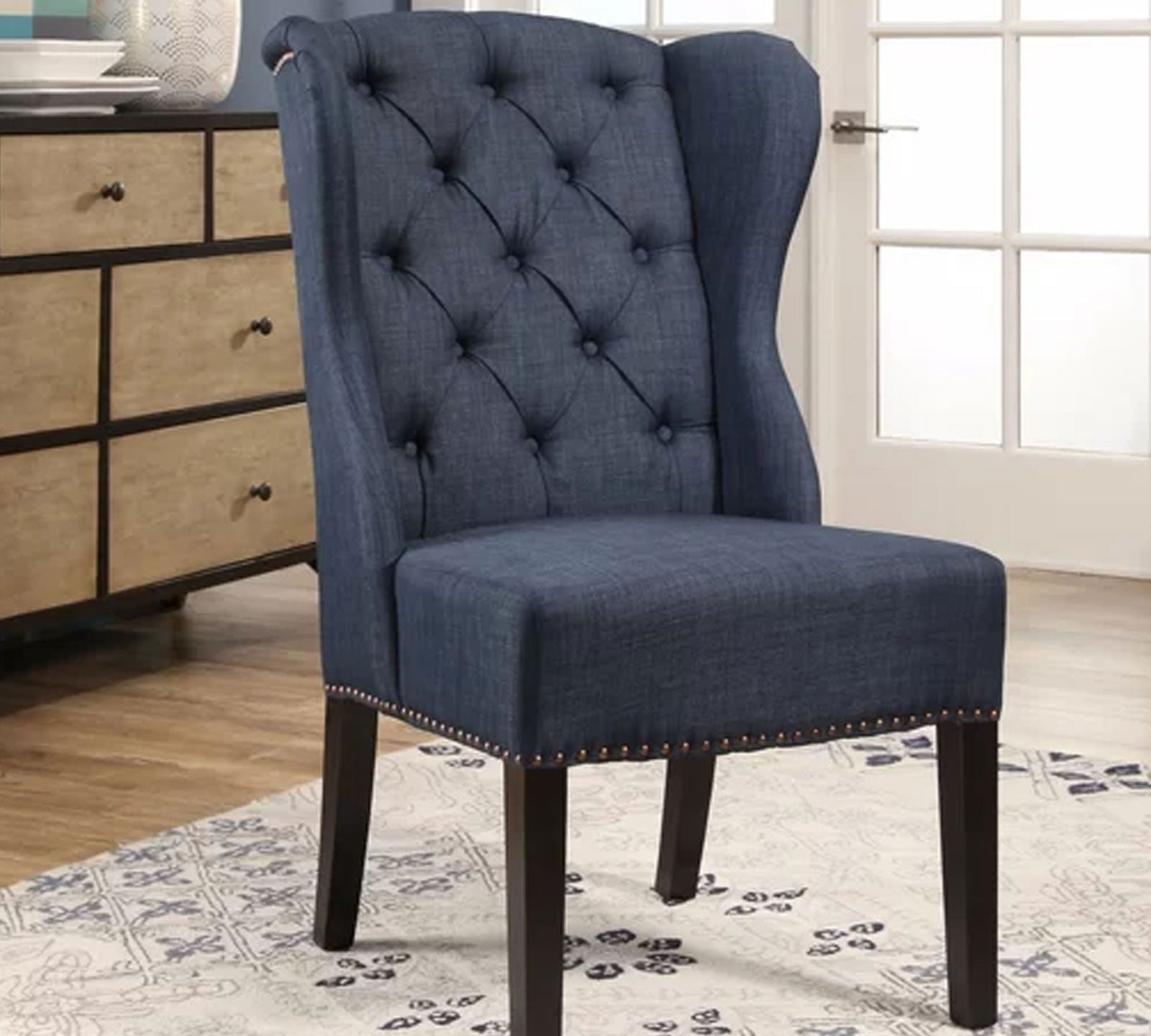 Solid Wooden Frame Legs Base Fabric Dining Chair -