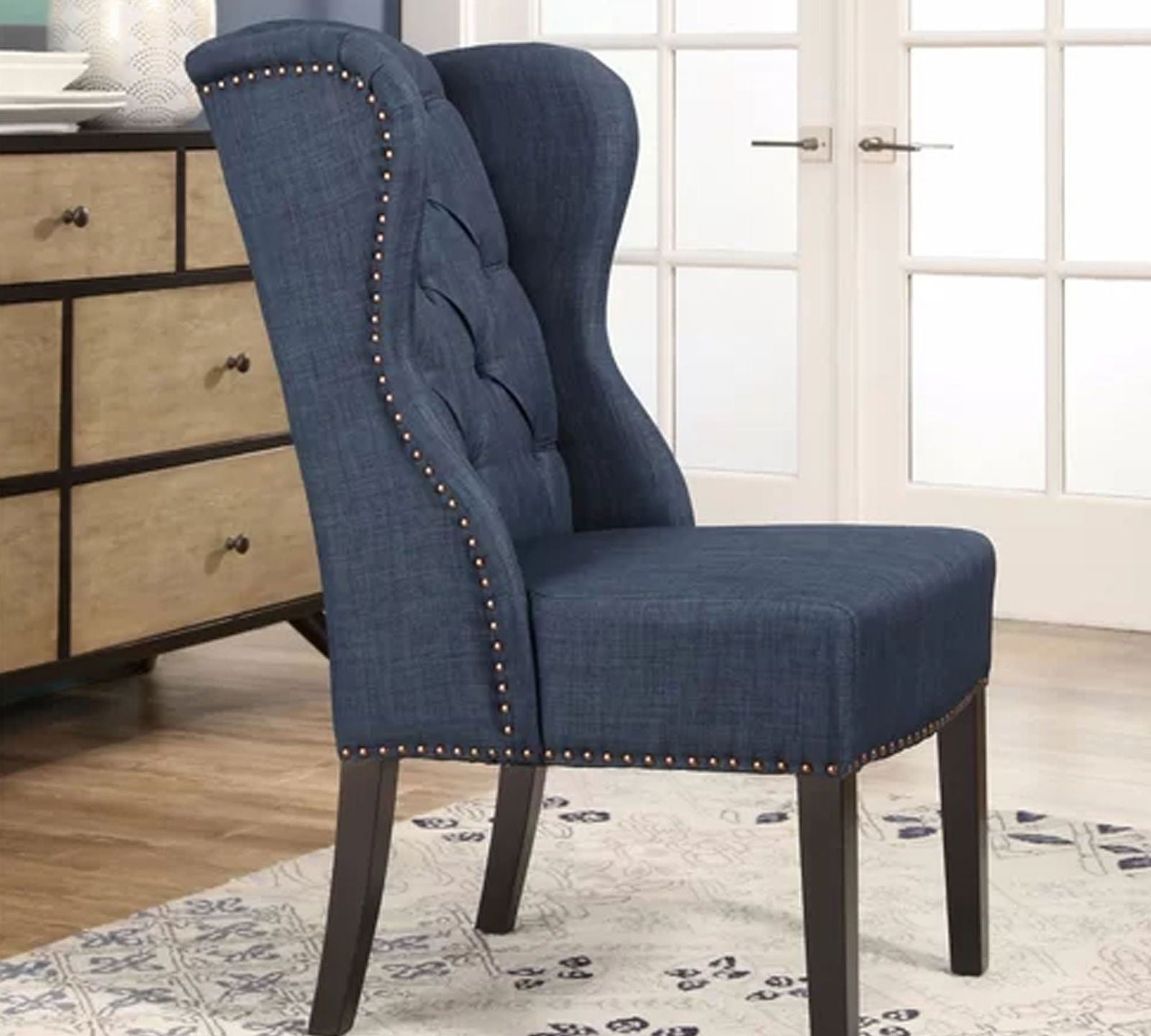 Solid Wooden Frame Legs Base Fabric Dining Chair -