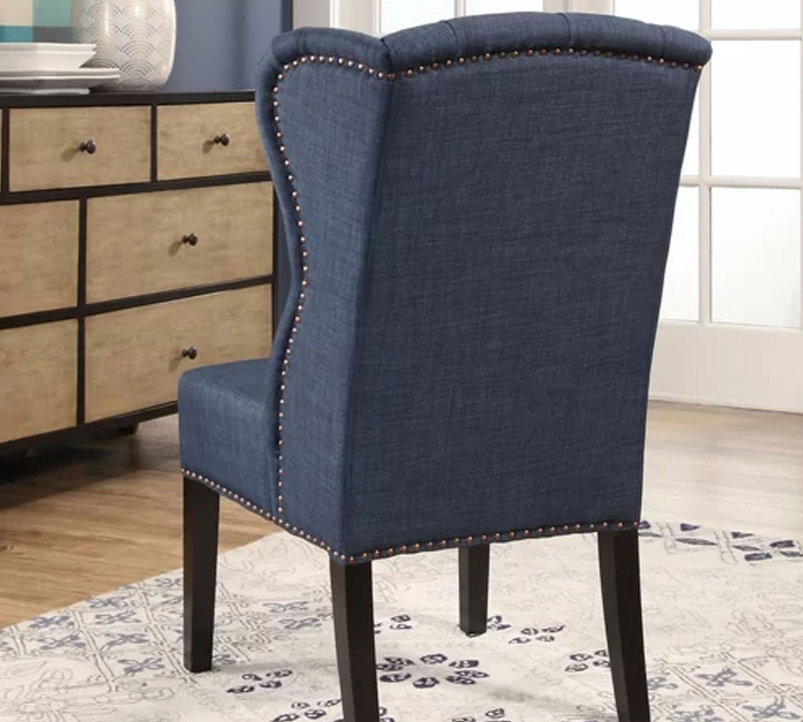 Solid Wooden Frame Legs Base Fabric Dining Chair -
