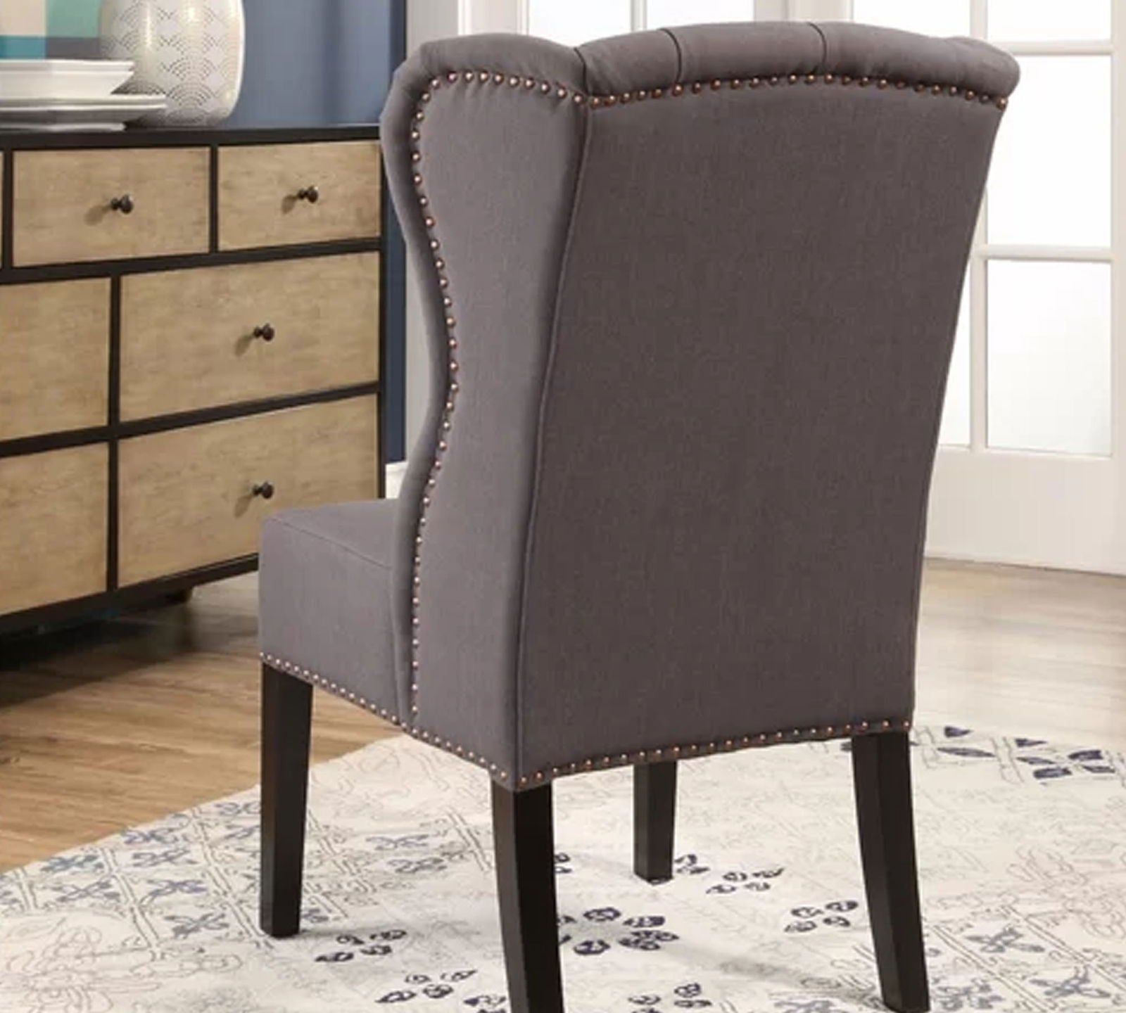 Solid Wooden Frame Legs Base Fabric Dining Chair -