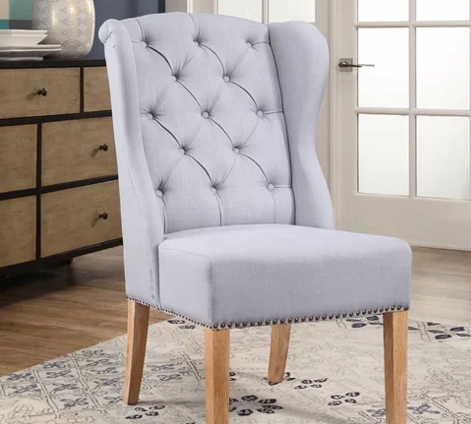 Solid Wooden Frame Legs Base Fabric Dining Chair -