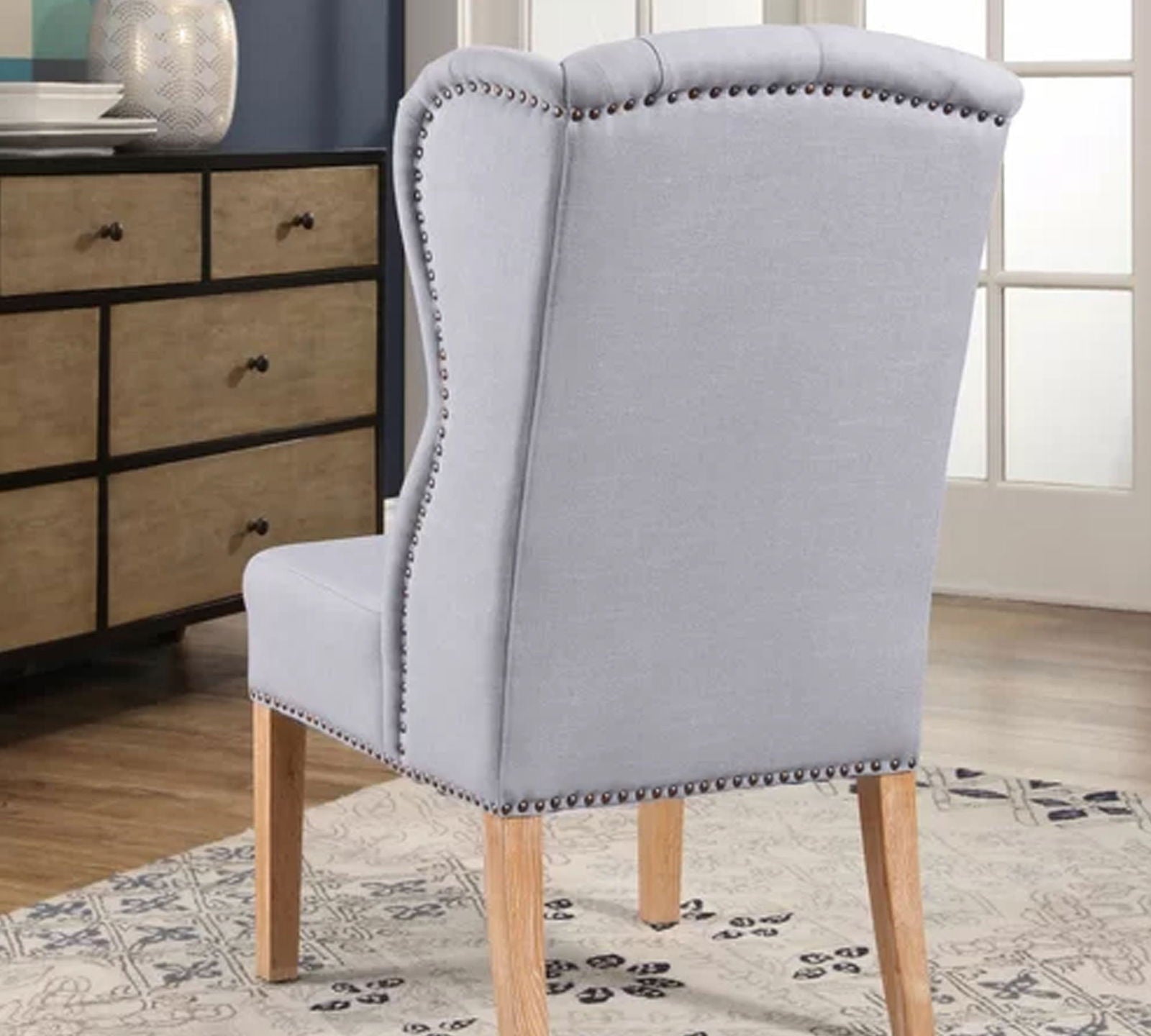 Solid Wooden Frame Legs Base Fabric Dining Chair -
