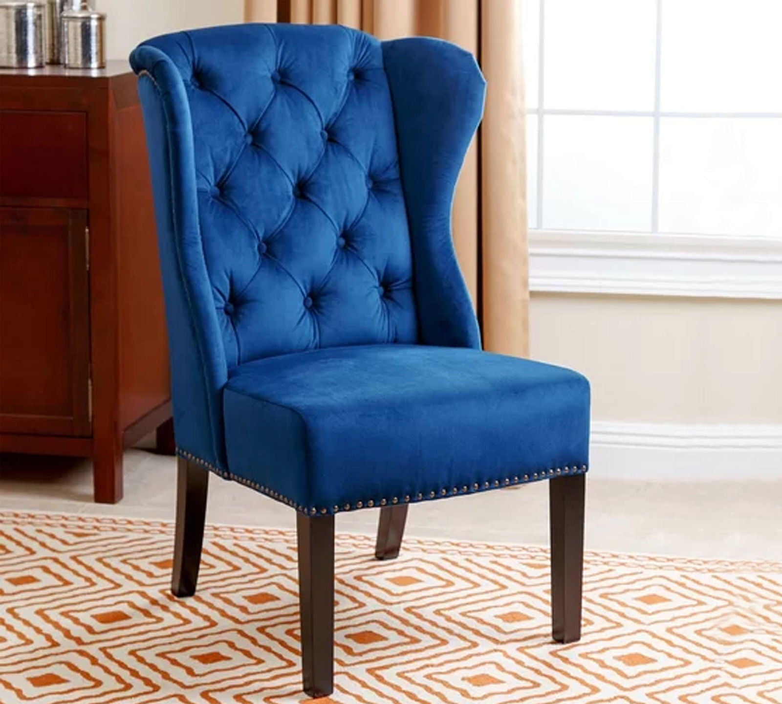 Solid Wooden Frame Legs Base Fabric Dining Chair -