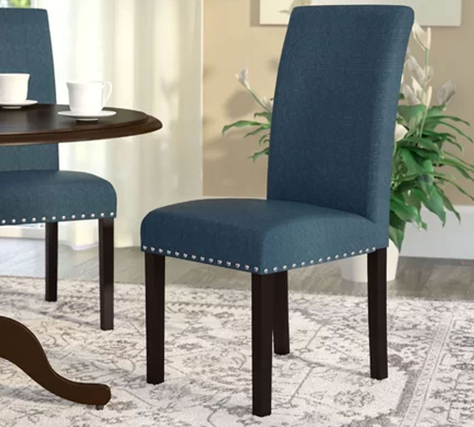 Solid Wooden Frame Legs Base Fabric Dining Chair -