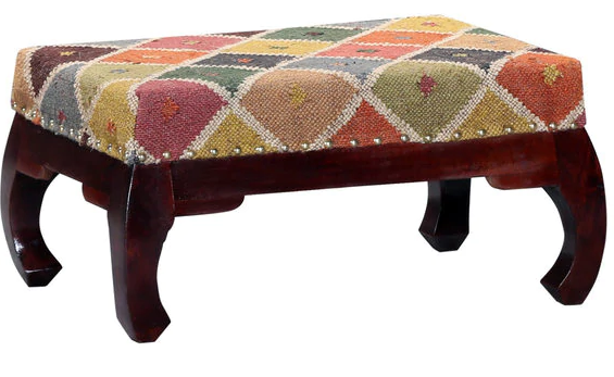 Solid Wooden Frame Multicolor Ottoman Footstool -