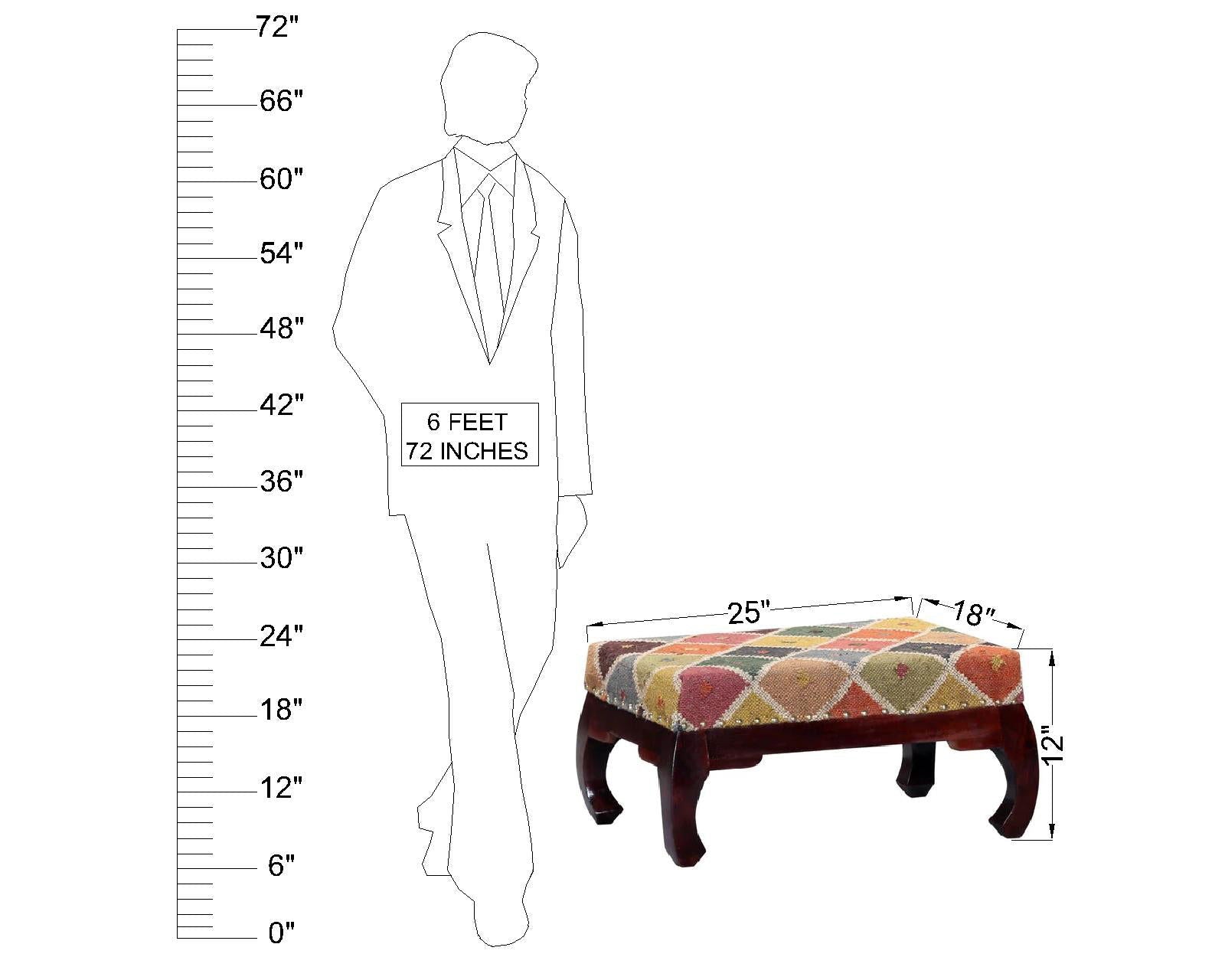 Solid Wooden Frame Multicolor Ottoman Footstool -