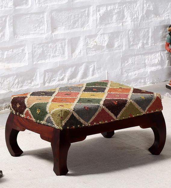 Solid Wooden Frame Multicolor Ottoman Footstool -