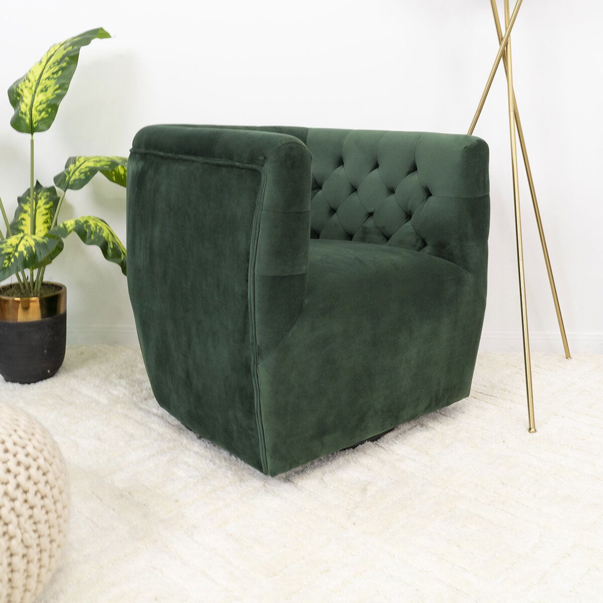 Swivel Modern Green Velvet Chair -