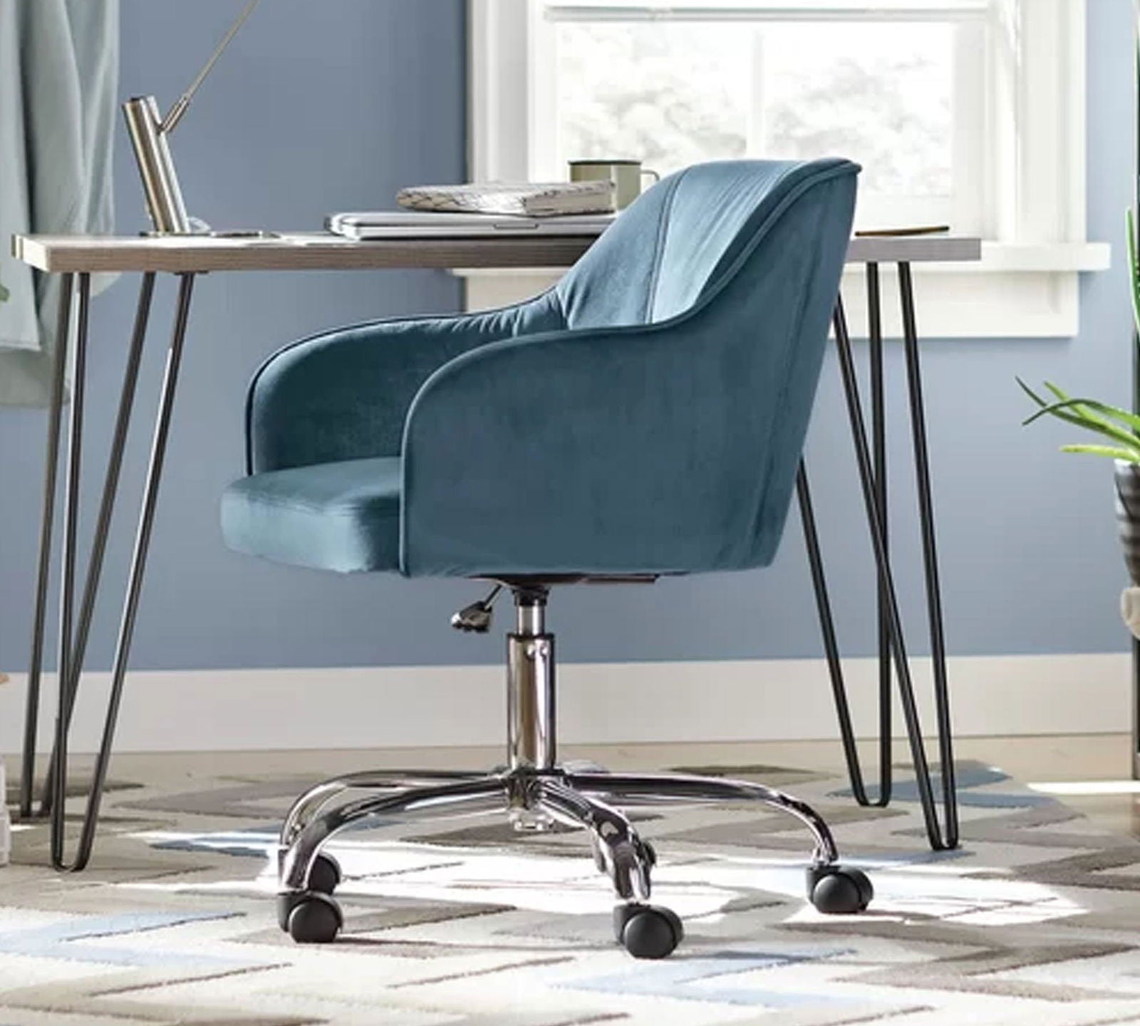 Swivel Velvet Lounge & Office  Chair with Wheels -