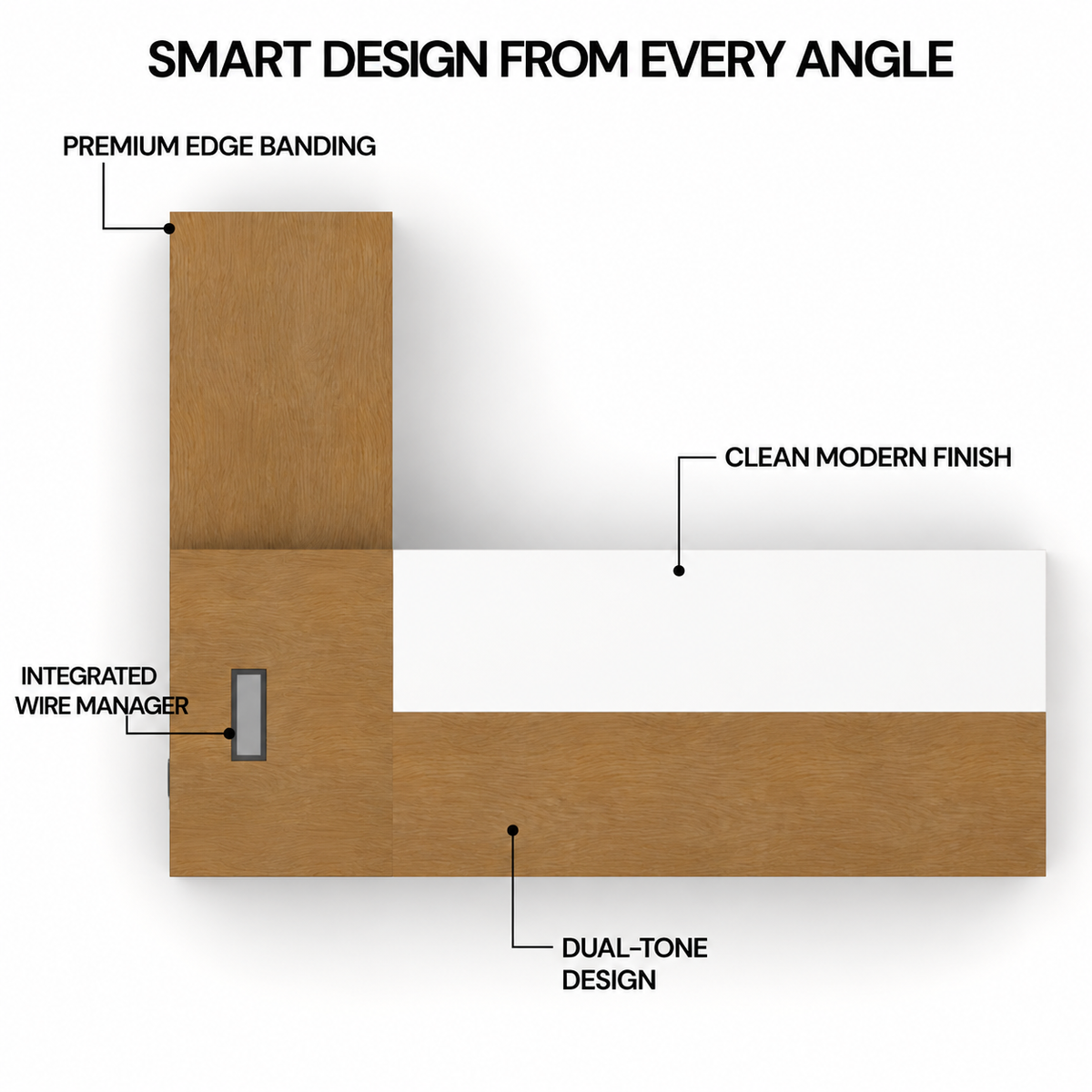 Luxury Modern Executive Director Table with Natural Wood Finish, White Panel Base, Integrated Side Storage, Cable Management & Spacious Premium Worktop