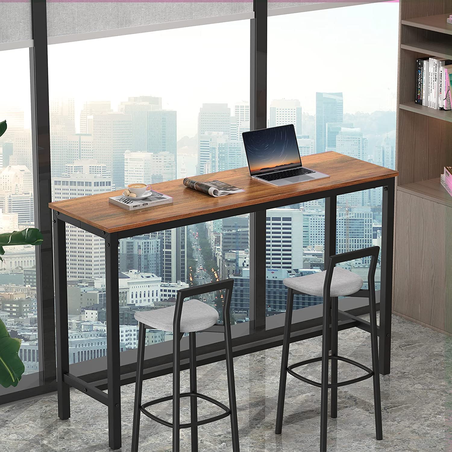 Table with Wooden Top and Metal Black Powder Coated Legs -