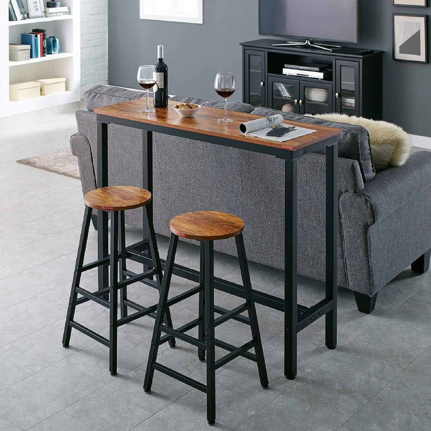 Table with Wooden Top and Metal Black Powder Coated Legs -