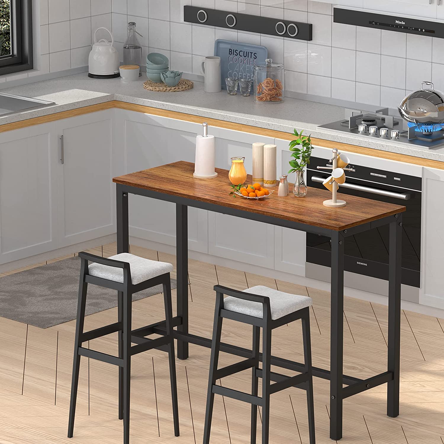 Table with Wooden Top and Metal Black Powder Coated Legs -