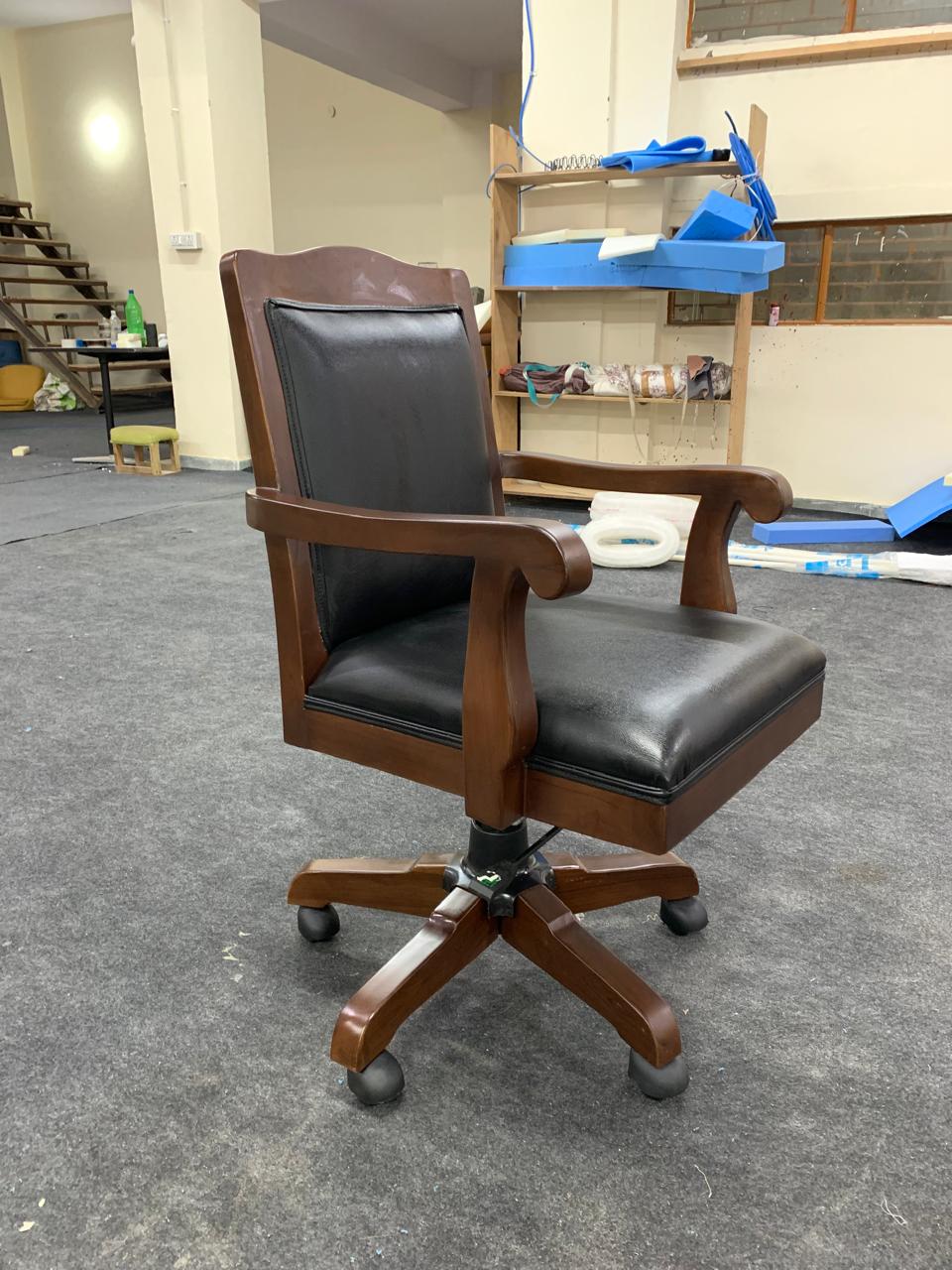 Teak Wood with Leatherette Office Chair | Armrest and Revolving Chair | Executive Chair | Director Chair -