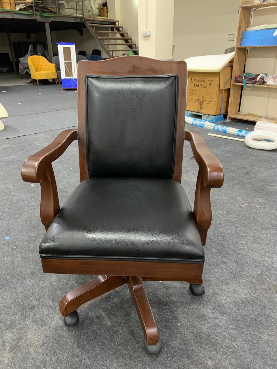Teak Wood with Leatherette Office Chair | Armrest and Revolving Chair | Executive Chair | Director Chair -