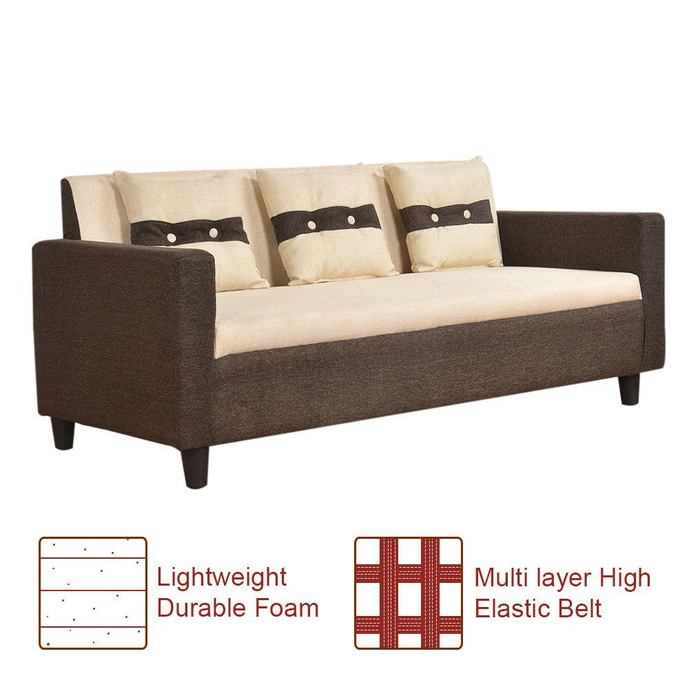 Three Seater Fabric Sofa With Solid Wooden Frame -