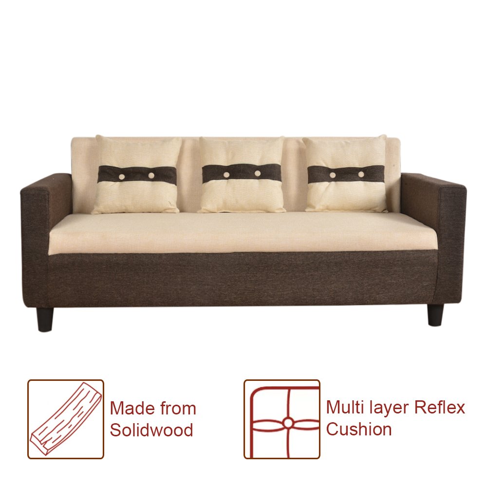 Three Seater Fabric Sofa With Solid Wooden Frame -
