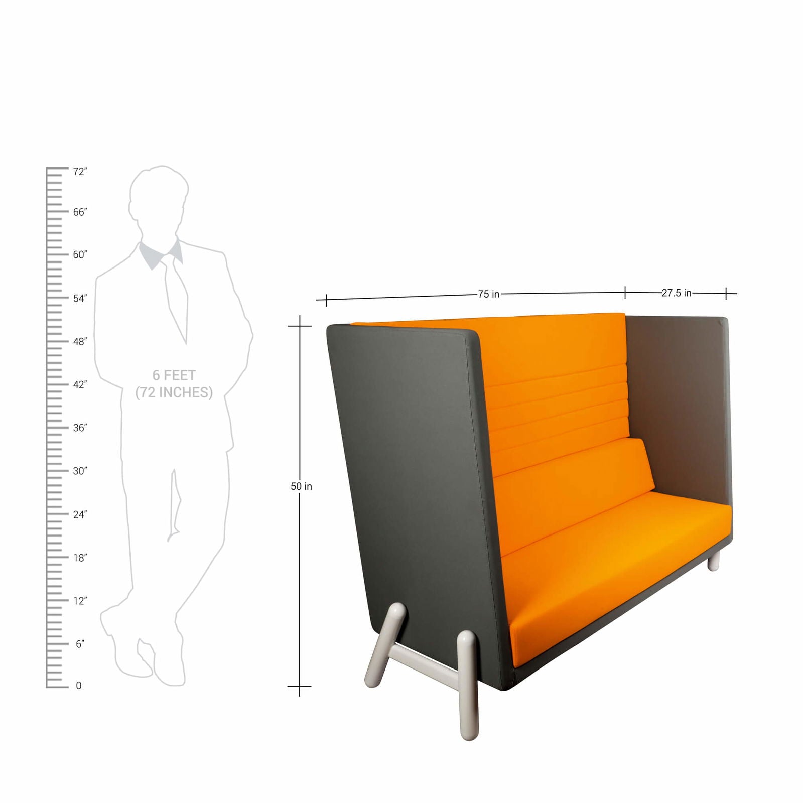 Three Seater Sofa With Metal Base High Rise Back -
