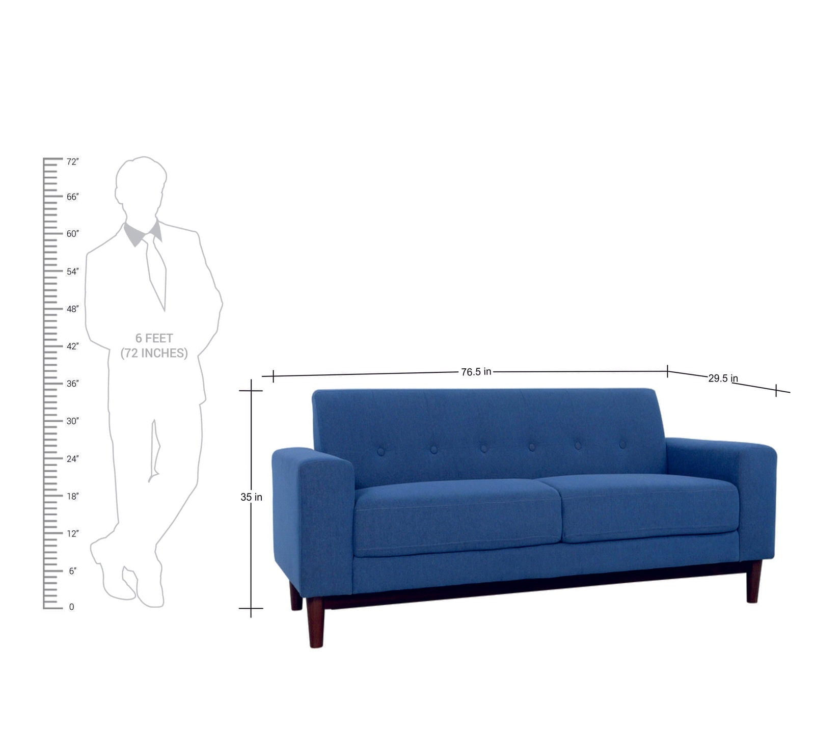 Three Seater Sofa With Wooden Legs Base Cushioned -