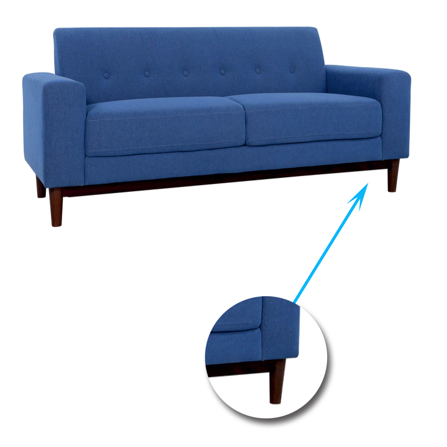 Three Seater Sofa With Wooden Legs Base Cushioned -