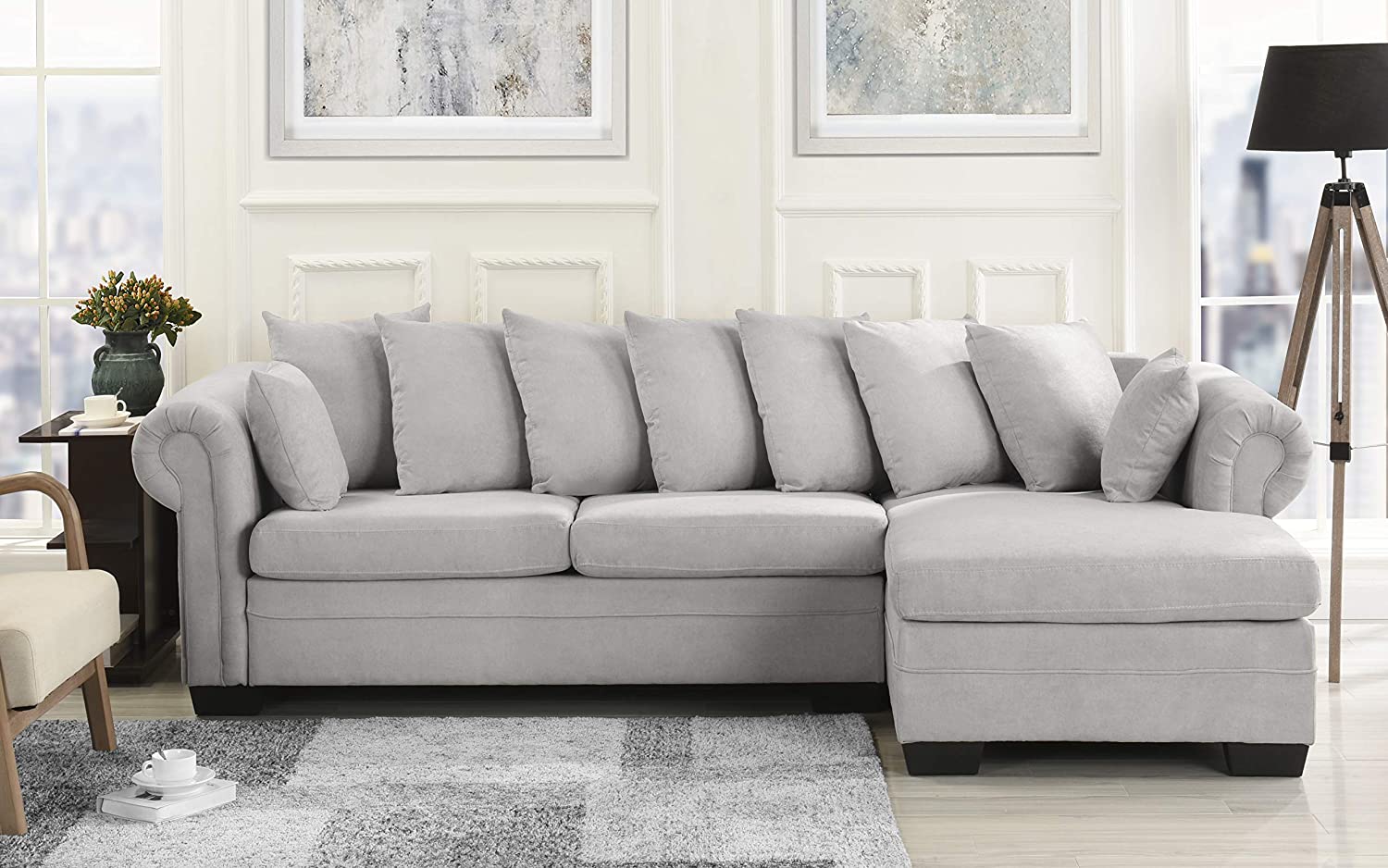 Three Seater Sofa and Chaise With Solid Wooden Frame Fabric -