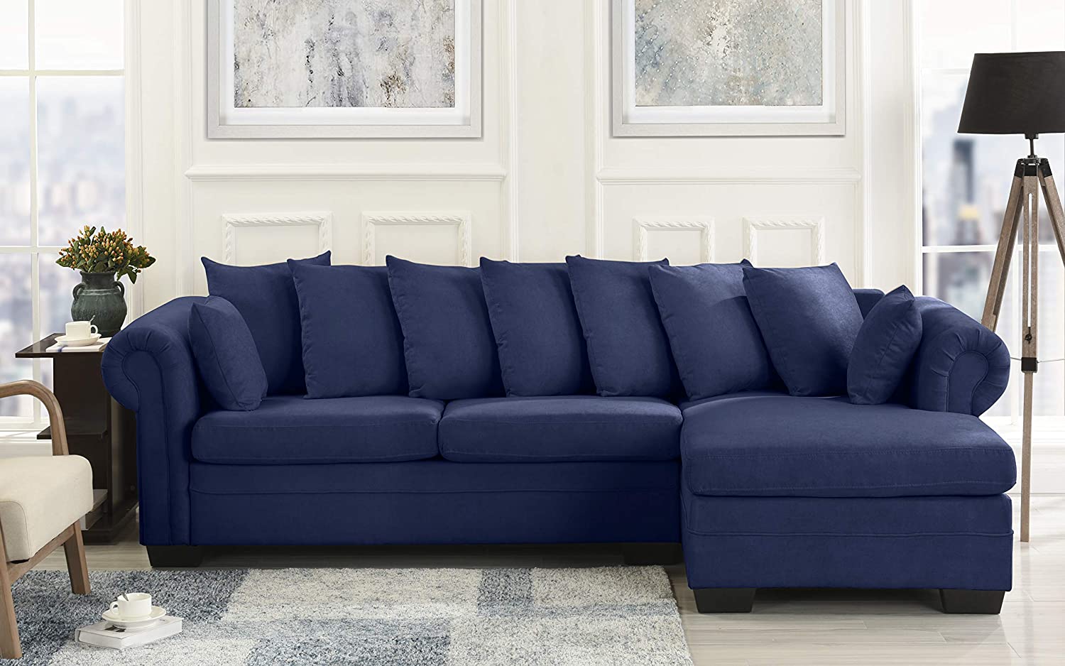 Three Seater Sofa and Chaise With Solid Wooden Frame Fabric -