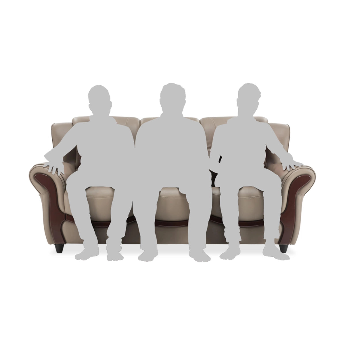 Three Seater Sofa in Leatherette Upholstery with Solid Wood Frame And PVC Legs -