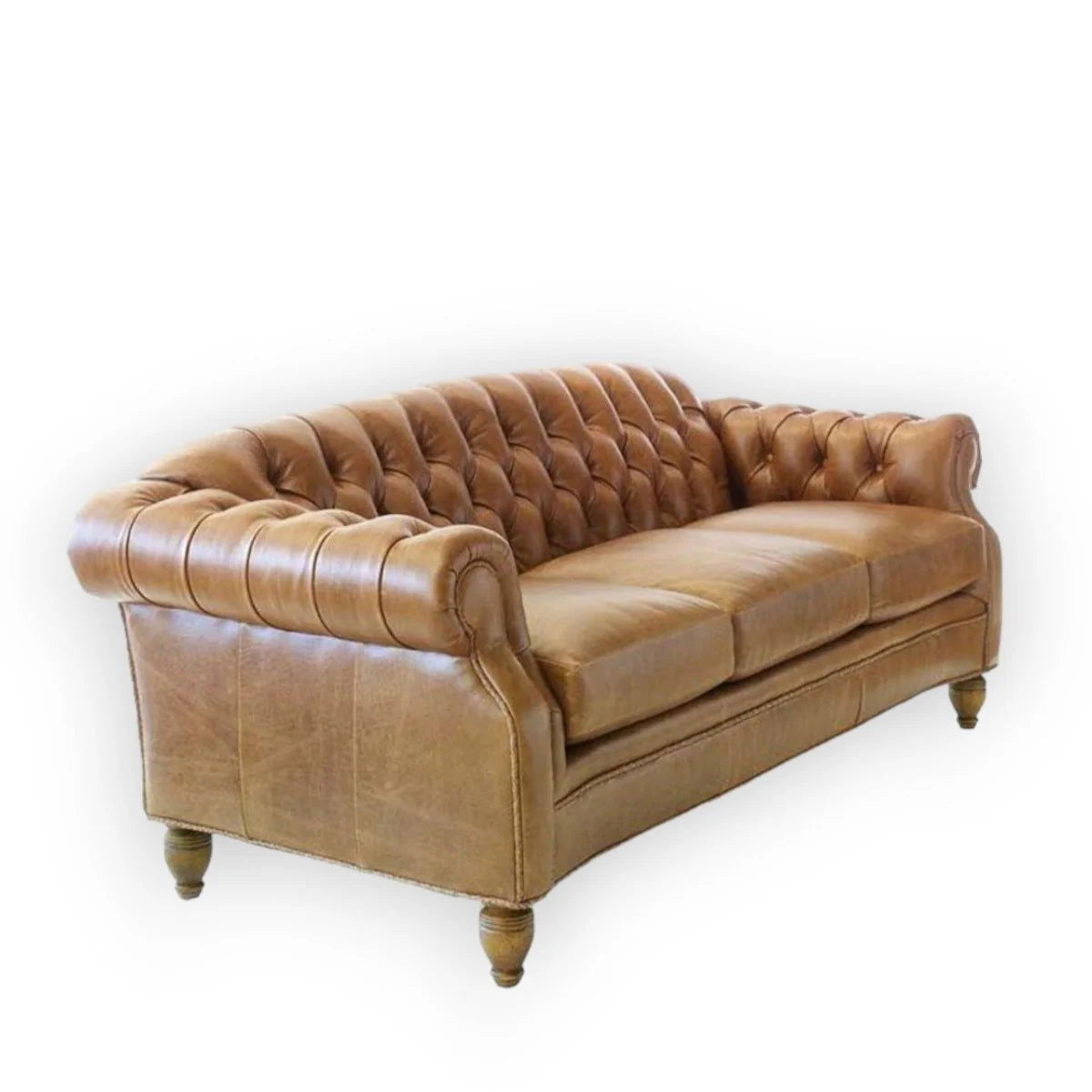 Three Seater Tufted Sofa in Leatherette Upholstery with Solid Wood Frame And Wooden Legs -