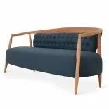 Three Seater fabric Sofa With Solid Wooden Frame and Dark Blue Comfortable wide seating showcasing beauty of both the wood and the fabric -