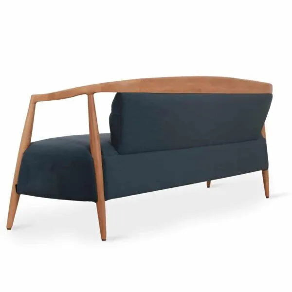 Three Seater fabric Sofa With Solid Wooden Frame and Dark Blue Comfortable wide seating showcasing beauty of both the wood and the fabric -