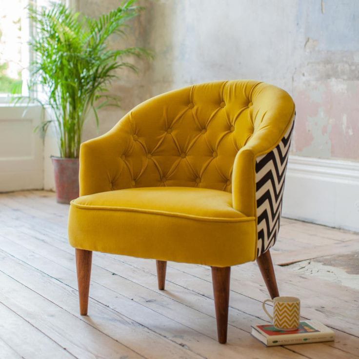 Tufted Buttons Backrest Single Seater Chair -