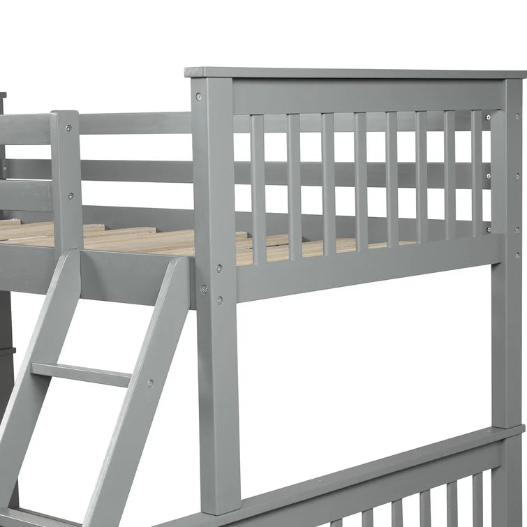 Twin Over Full Bunk Bed with 2 Storage Drawers and Ladders for Bedroom Dorm, solid Wood Bed Frame with Guard Rails -