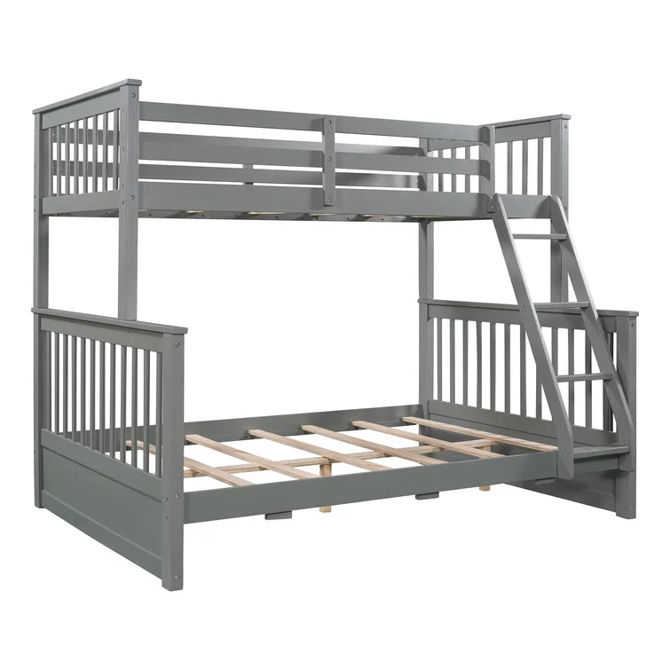 Twin Over Full Bunk Bed with 2 Storage Drawers and Ladders for Bedroom Dorm, solid Wood Bed Frame with Guard Rails -