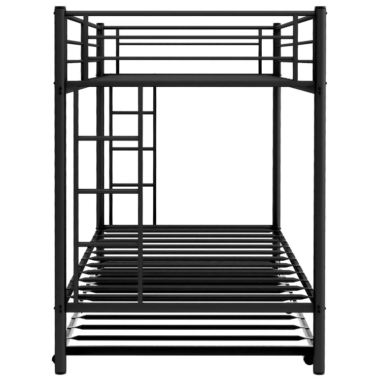 Twin Over Twin Metal Bunk Bed With Trundle Heavy Duty Twin Size Metal Bunk Beds Frame With 2 Side Ladders Convertible Bunkbed With Safety Guard Rails -