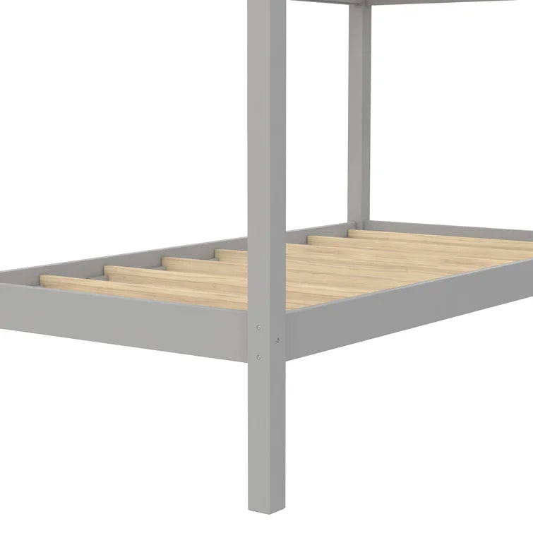 Twin Over Twin Modern Wooden Bunk Bed with Built-In Ladder and Guardrail -